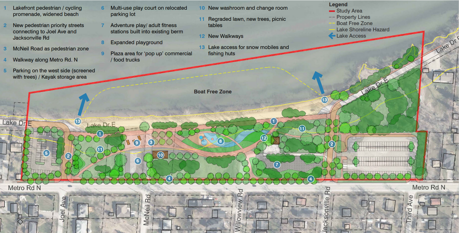 Illustrated concept plan of future Willow Beach Park layout