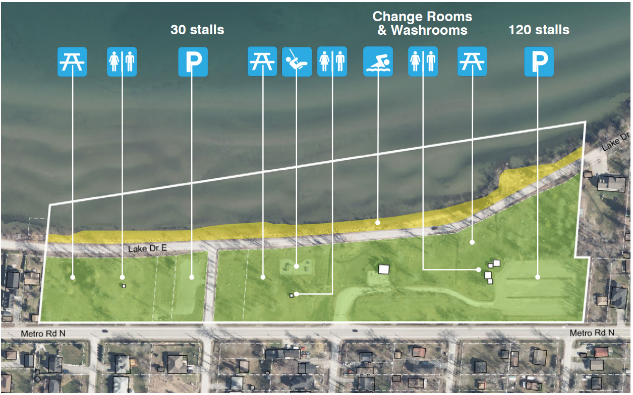 Map of Willow Beach Park in Georgina, Ontario.