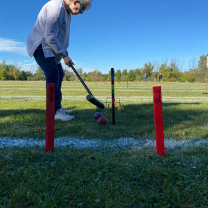 person playing croquet