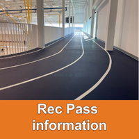 indoor walking track with words Rec pass Information