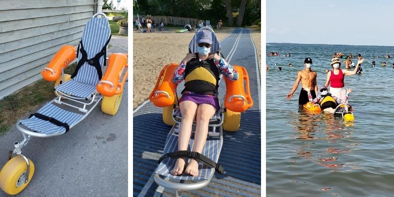 Beach Accessible Wheelchair, Person in Beach Wheelchair, Beach Wheelchair in water