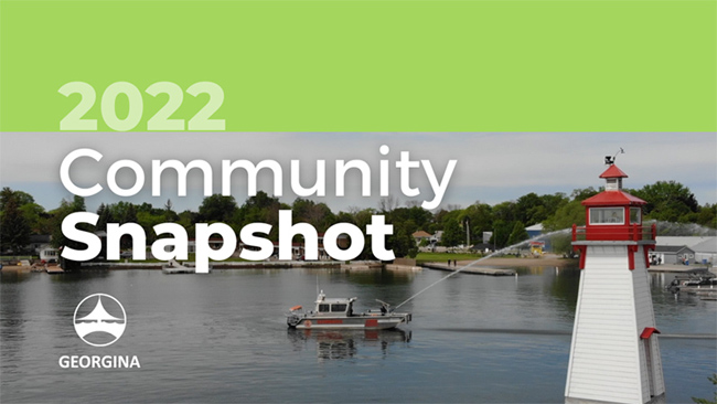 lighthouse on lake with words 2022 community snapshot