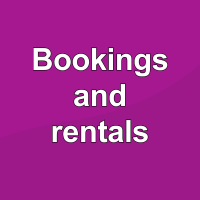 Purple background with text Bookings and rentals