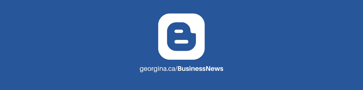 Logo and text business news blue background