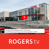 Civic Centre building with Red banner that says ROGERS TV