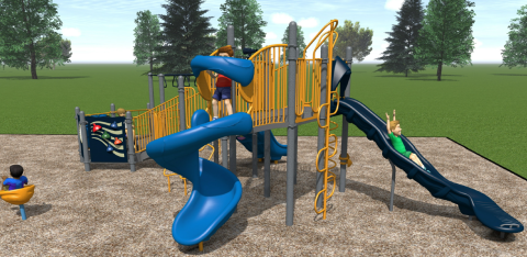 Artist rendering of accessible playground with children playing