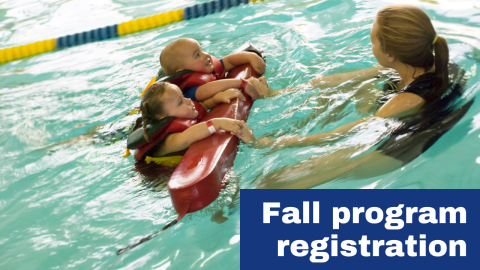 children and instructor in pool with text fall program registration