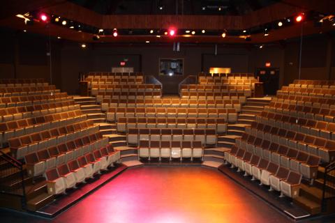 theatre from the point of view of the stage with empty seats
