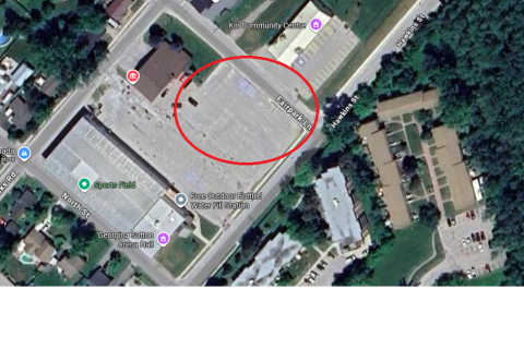 Map of affected area with a red circle indicating where work will happen