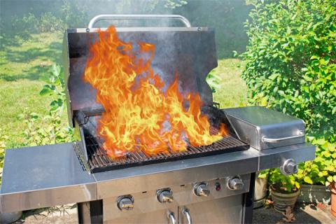 Fire in a propane barbecue in summer