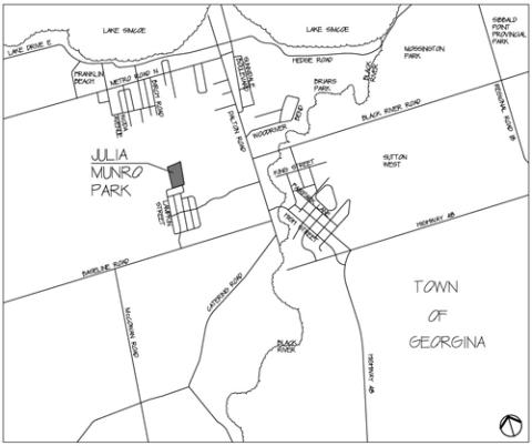 Black and white map of Julia Munro Park in Sutton