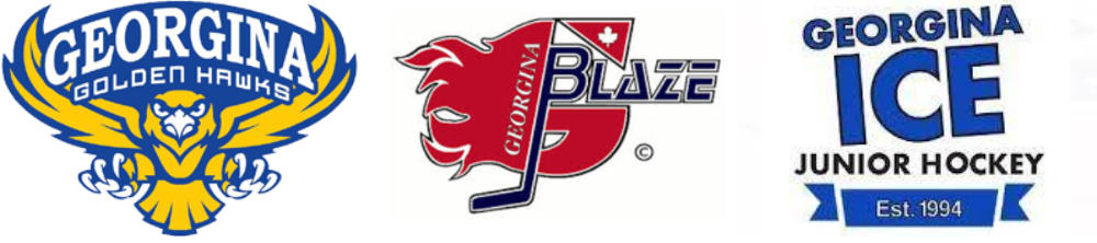 Logos of the Georgina Eagles, Blaze and Ice hockey teams