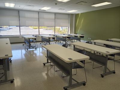 Meeting room with tables and chairs