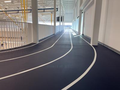 black walking track with white lines