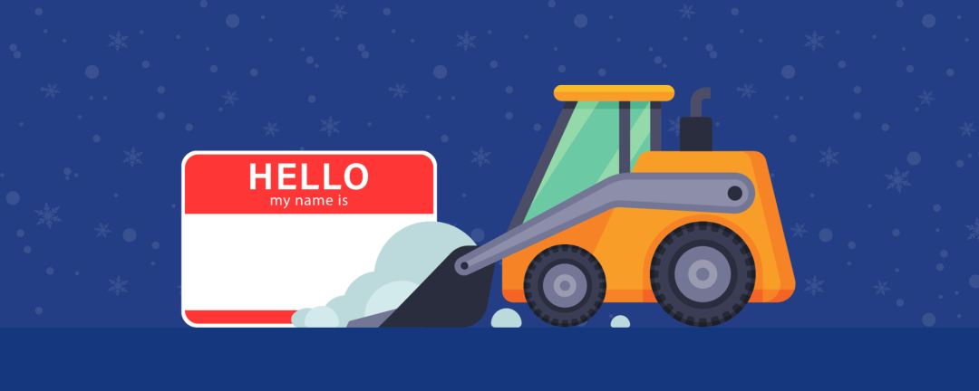 cartoon sidewalk snowplow with the words hello, my name is