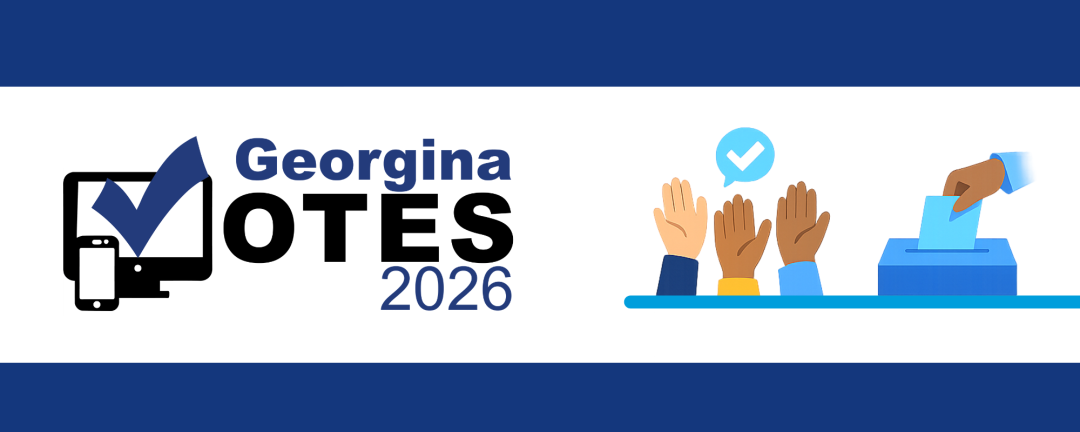 graphic with Georgina votes 2026 and hands raised and a hand putting a ballot in a box